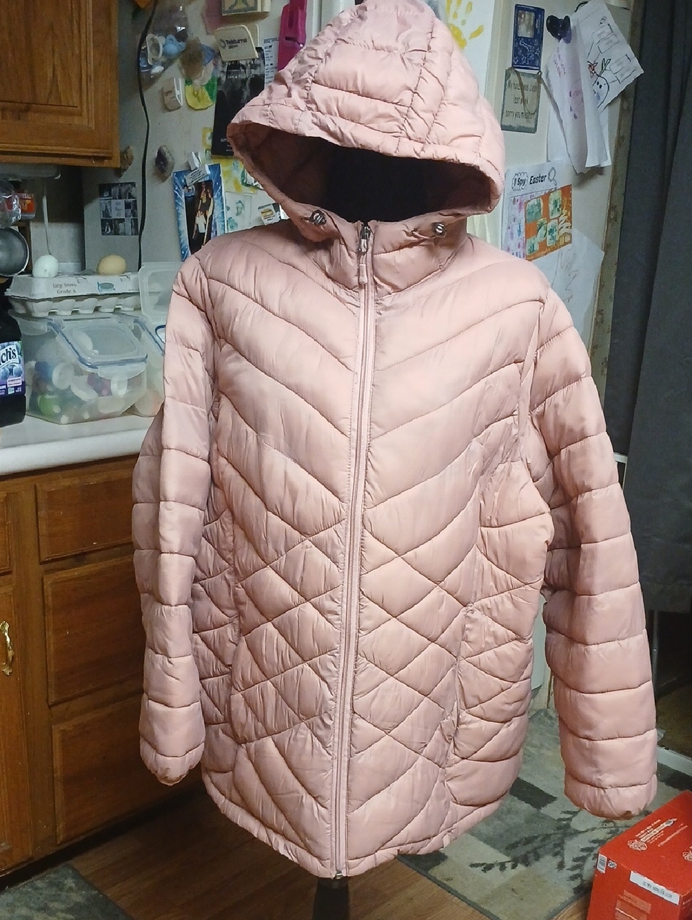 Sanctuary Quilted Hooded Puffer Jacket - Light Blush Xxl